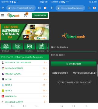 SportCash version mobile