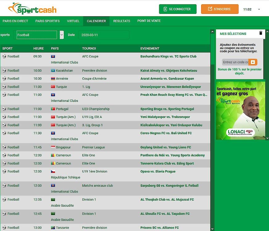 Calendrier Sportcash