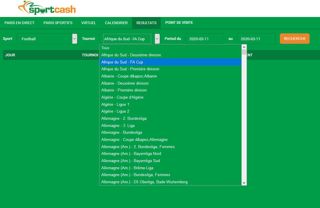 Liste des résultats SportCash